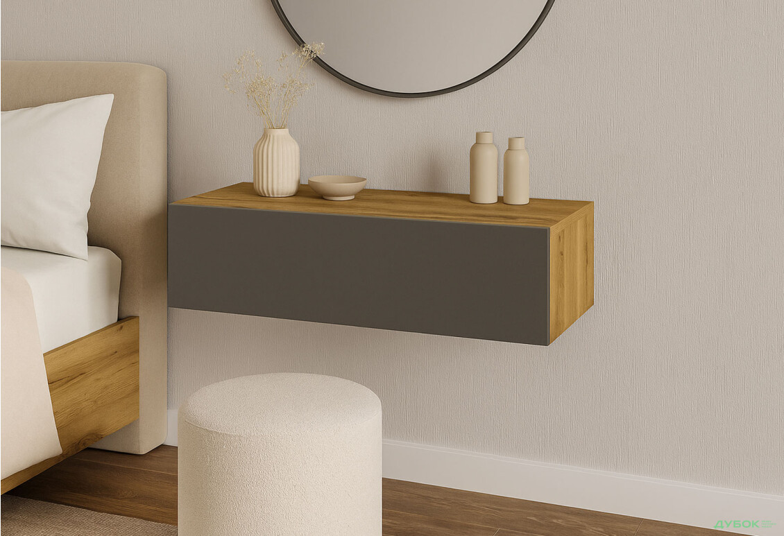 Туалетний столик Світ Меблів Спейс 1 шухляда 80 см, дуб аппалачі / графіт - Зображення 2 Зображення 2 - Туалетний столик Світ Меблів Спейс 1 шухляда 80 см, дуб аппалачі / графіт