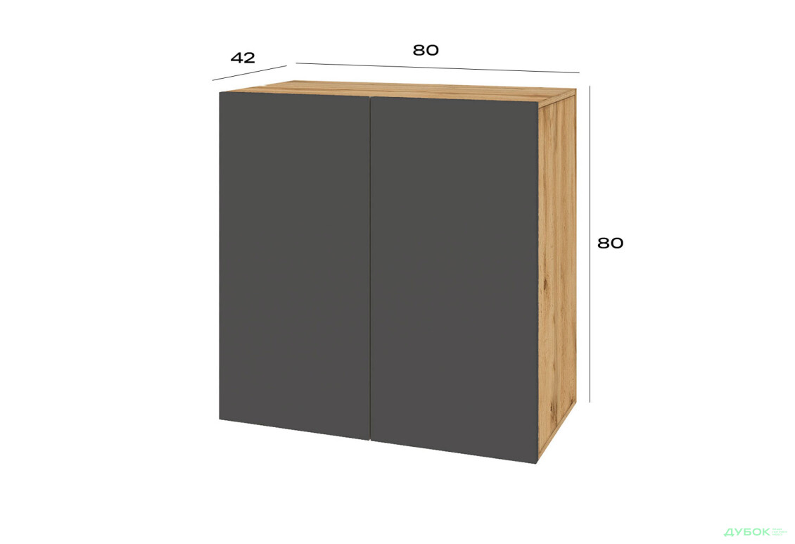 Комод Svit Mebliv Спейс двухдверный с полками 80 см, дуб аппалачи / графит - Изображение 2 Изображение 2 - Комод Svit Mebliv Спейс двухдверный с полками 80 см, дуб аппалачи / графит