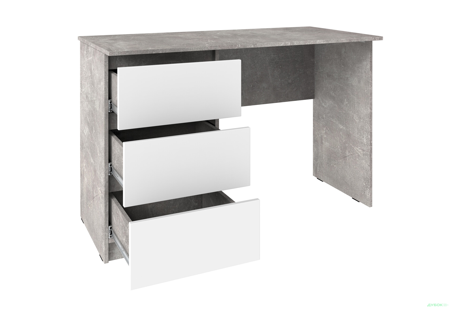 Стол письменный Киевский стандарт КС 12 с 3-мя ящиками левый 120x58 см бетон / нимфея альба - Изображение 3 Изображение 3 - Стол письменный Киевский стандарт КС 12 с 3-мя ящиками левый 120x58 см бетон / нимфея альба