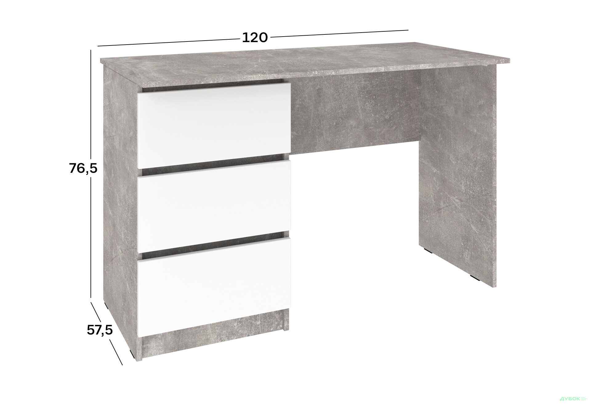 Стол письменный Киевский стандарт КС 12 с 3-мя ящиками левый 120x58 см бетон / нимфея альба - Изображение 4 Изображение 4 - Стол письменный Киевский стандарт КС 12 с 3-мя ящиками левый 120x58 см бетон / нимфея альба