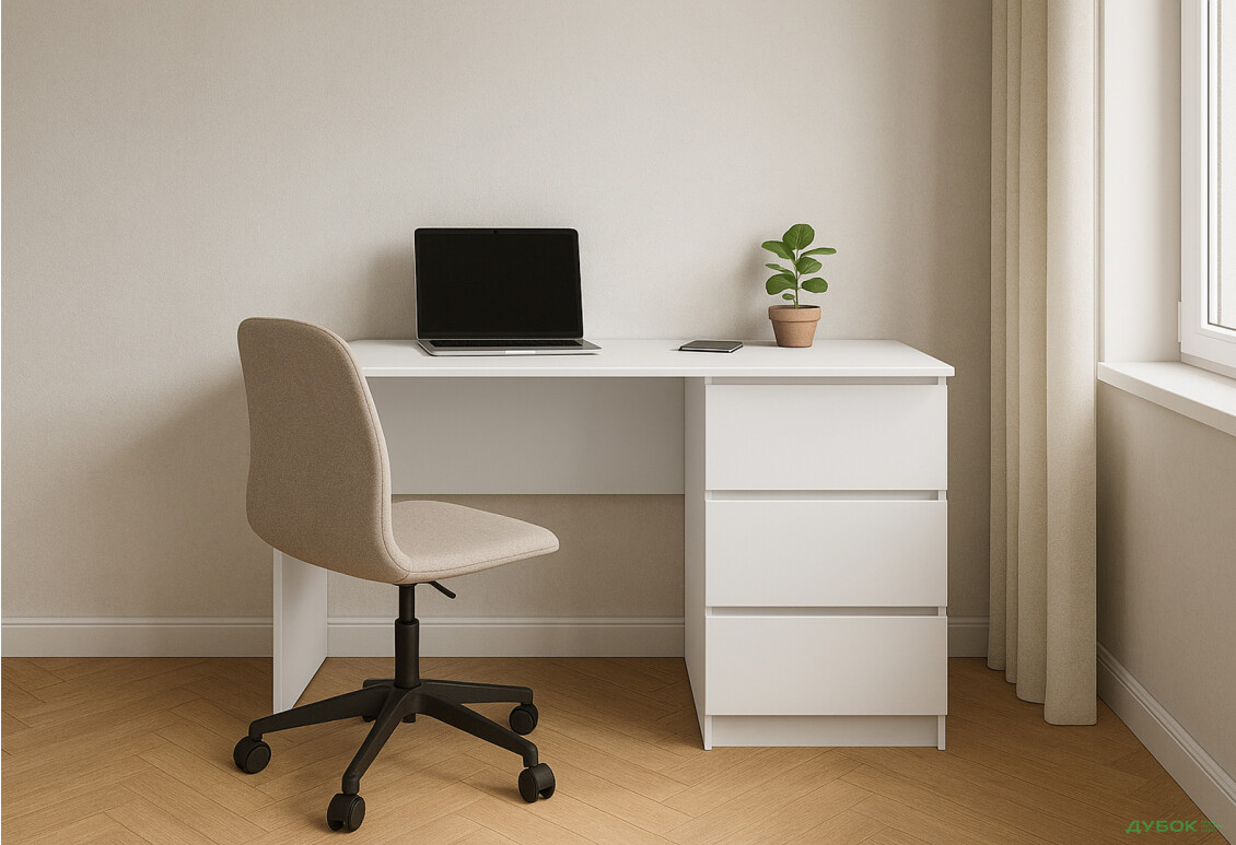 Стіл письмовий Київський стандарт КС 12 з 3-ма шухлядами правий 120x58 см німфея альба - Зображення 2 Зображення 2 - Стіл письмовий Київський стандарт КС 12 з 3-ма шухлядами правий 120x58 см німфея альба