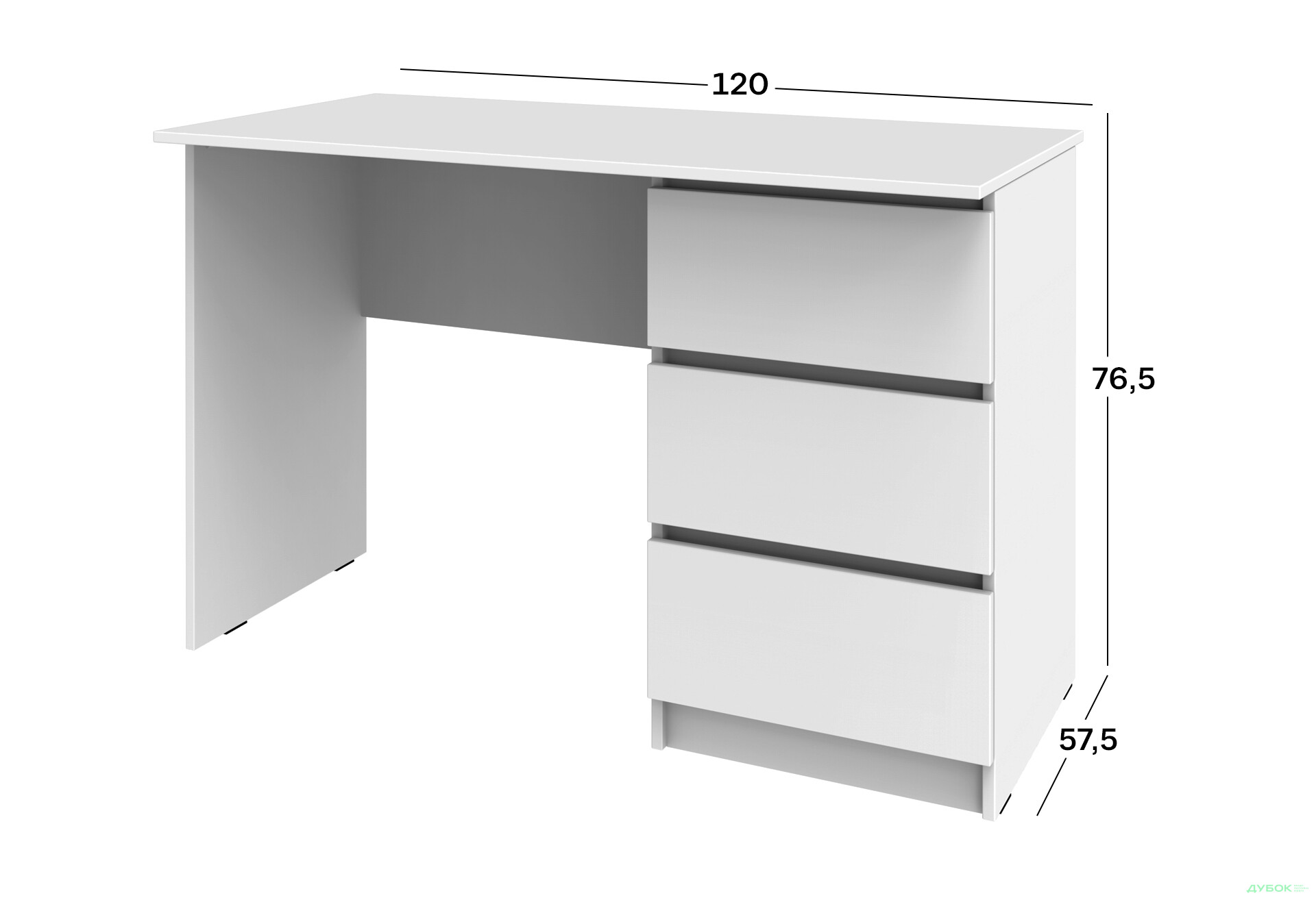 Стіл письмовий Київський стандарт КС 12 з 3-ма шухлядами правий 120x58 см німфея альба - Зображення 4 Зображення 4 - Стіл письмовий Київський стандарт КС 12 з 3-ма шухлядами правий 120x58 см німфея альба