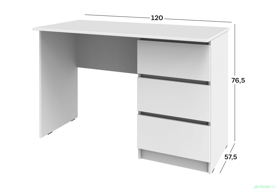 Стіл письмовий Київський стандарт КС 12 з 3-ма шухлядами правий 120x58 см німфея альба - Зображення 4 Зображення 4 - Стіл письмовий Київський стандарт КС 12 з 3-ма шухлядами правий 120x58 см німфея альба