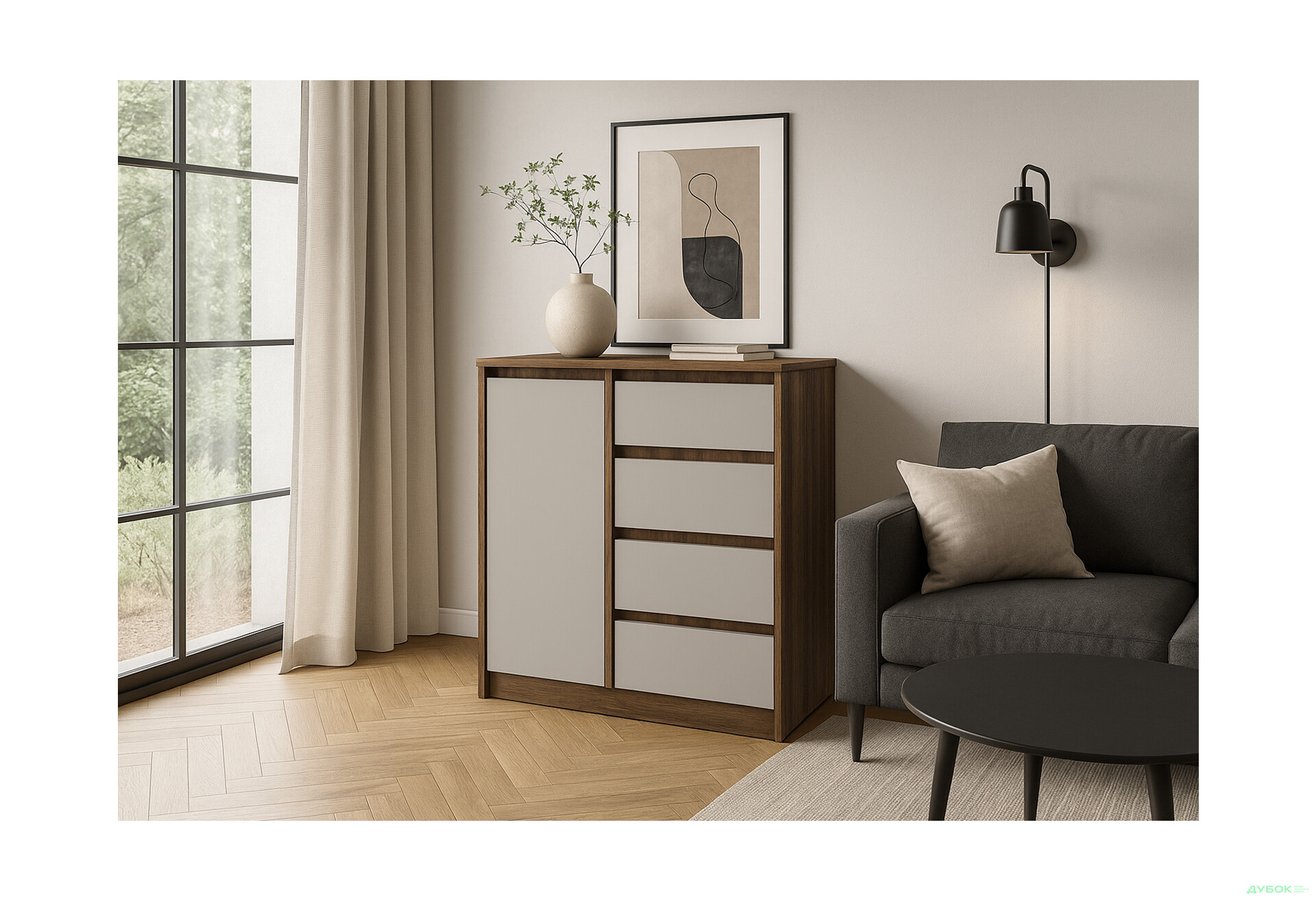 Комод Київський стандарт №11 з дверцею та 4 шухлядами 90 см - Зображення 6 Зображення 6 - Комод Київський стандарт №11 з дверцею та 4 шухлядами 90 см