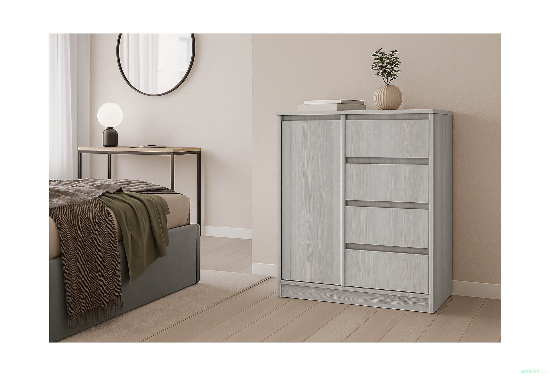 Комод Київський стандарт №11 з дверцею та 4 шухлядами 90 см - Зображення 2 Зображення 2 - Комод Київський стандарт №11 з дверцею та 4 шухлядами 90 см