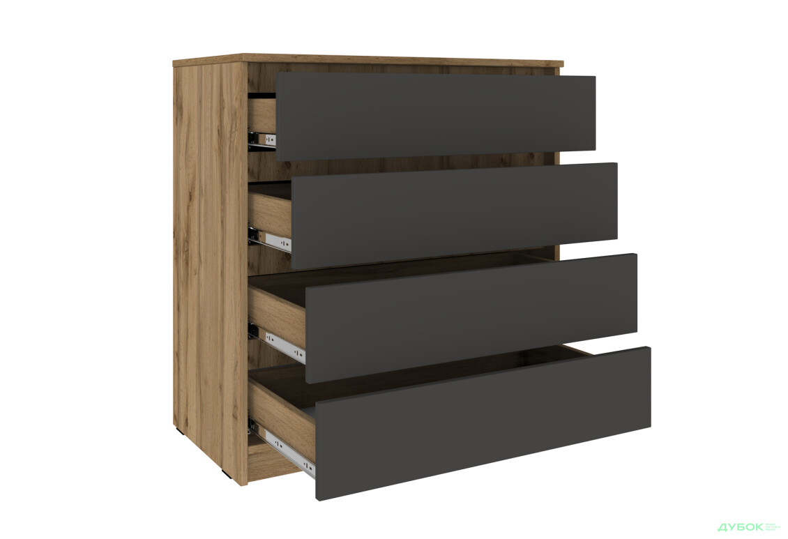 Комод Киевский стандарт №10 с 4 ящиками 80 см дуб аппалачи / антрацит - Изображение 3 Изображение 3 - Комод Киевский стандарт №10 с 4 ящиками 80 см дуб аппалачи / антрацит