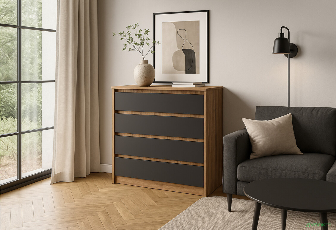 Комод Киевский стандарт №10 с 4 ящиками 80 см дуб аппалачи / антрацит - Изображение 2 Изображение 2 - Комод Киевский стандарт №10 с 4 ящиками 80 см дуб аппалачи / антрацит