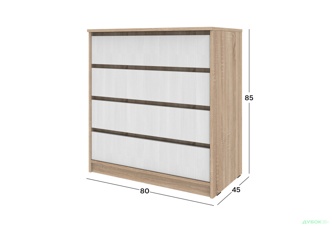 Комод Київський стандарт №10 з 4 шухлядами 80 см дуб сонома / білий структурний new - Зображення 4 Зображення 4 - Комод Київський стандарт №10 з 4 шухлядами 80 см дуб сонома / білий структурний new