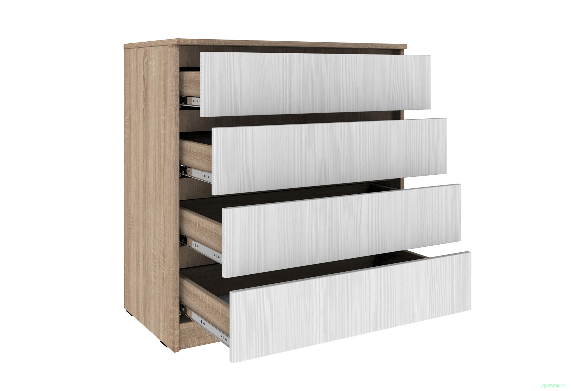 Комод Київський стандарт №10 з 4 шухлядами 80 см дуб сонома / білий структурний new - Зображення 3 Зображення 3 - Комод Київський стандарт №10 з 4 шухлядами 80 см дуб сонома / білий структурний new