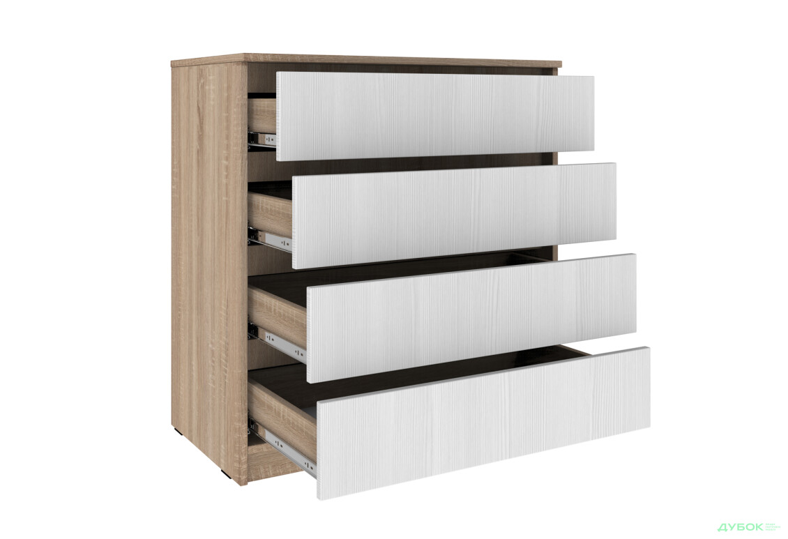 Комод Київський стандарт №10 з 4 шухлядами 80 см дуб сонома / білий структурний new - Зображення 3 Зображення 3 - Комод Київський стандарт №10 з 4 шухлядами 80 см дуб сонома / білий структурний new