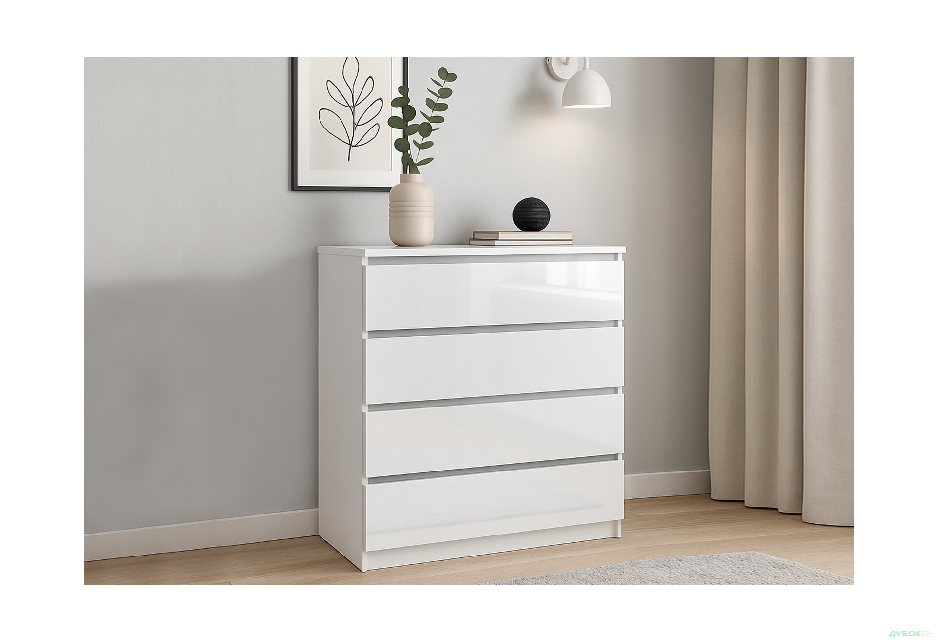 Комод Київський стандарт №14 з 4 шухлядами 86 см німфея альба / білий глянець - Зображення 2 Зображення 2 - Комод Київський стандарт №14 з 4 шухлядами 86 см німфея альба / білий глянець