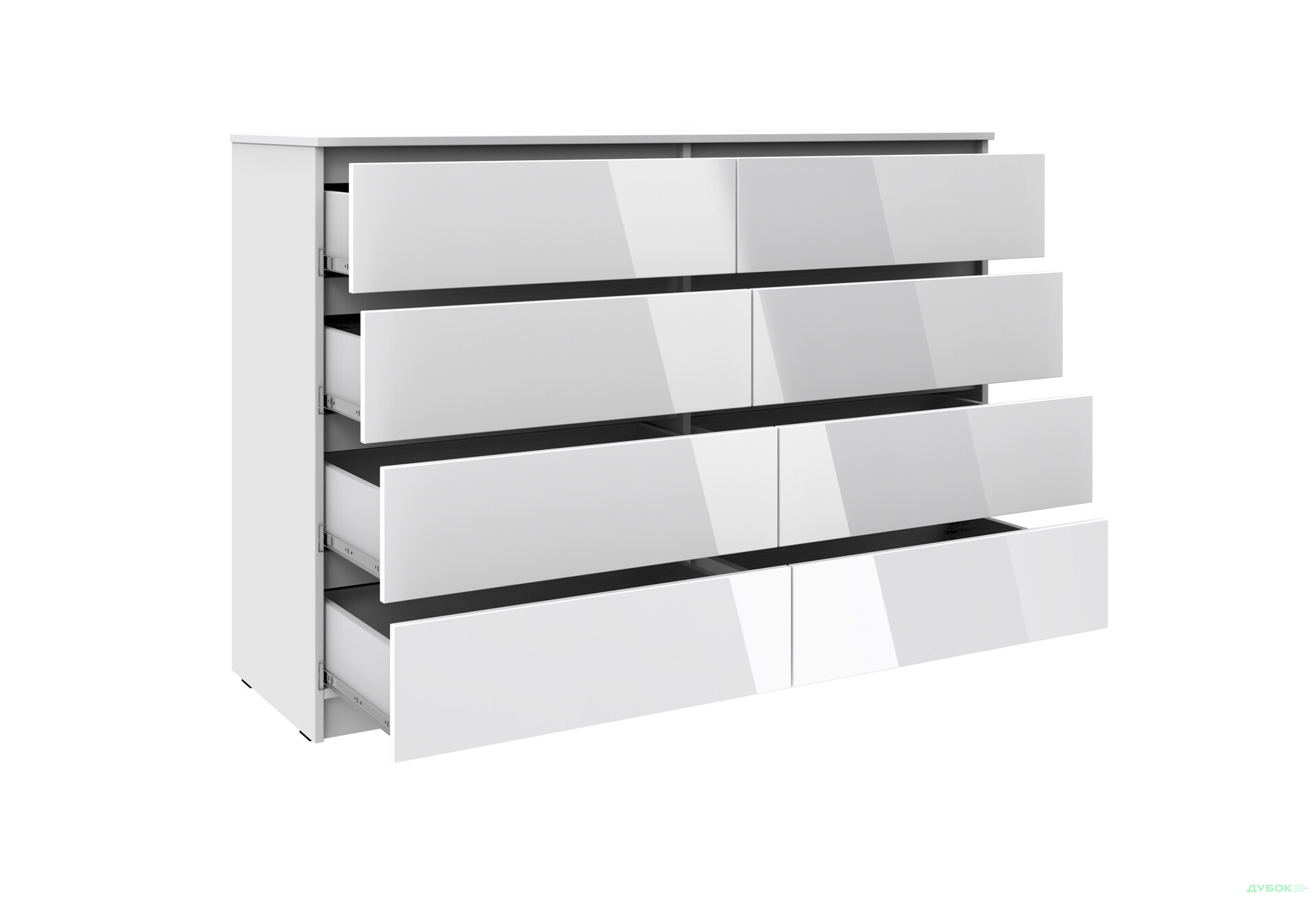Комод Київський стандарт №15 з 8 шухлядами 141 см німфея альба / білий глянець - Зображення 3 Зображення 3 - Комод Київський стандарт №15 з 8 шухлядами 141 см німфея альба / білий глянець