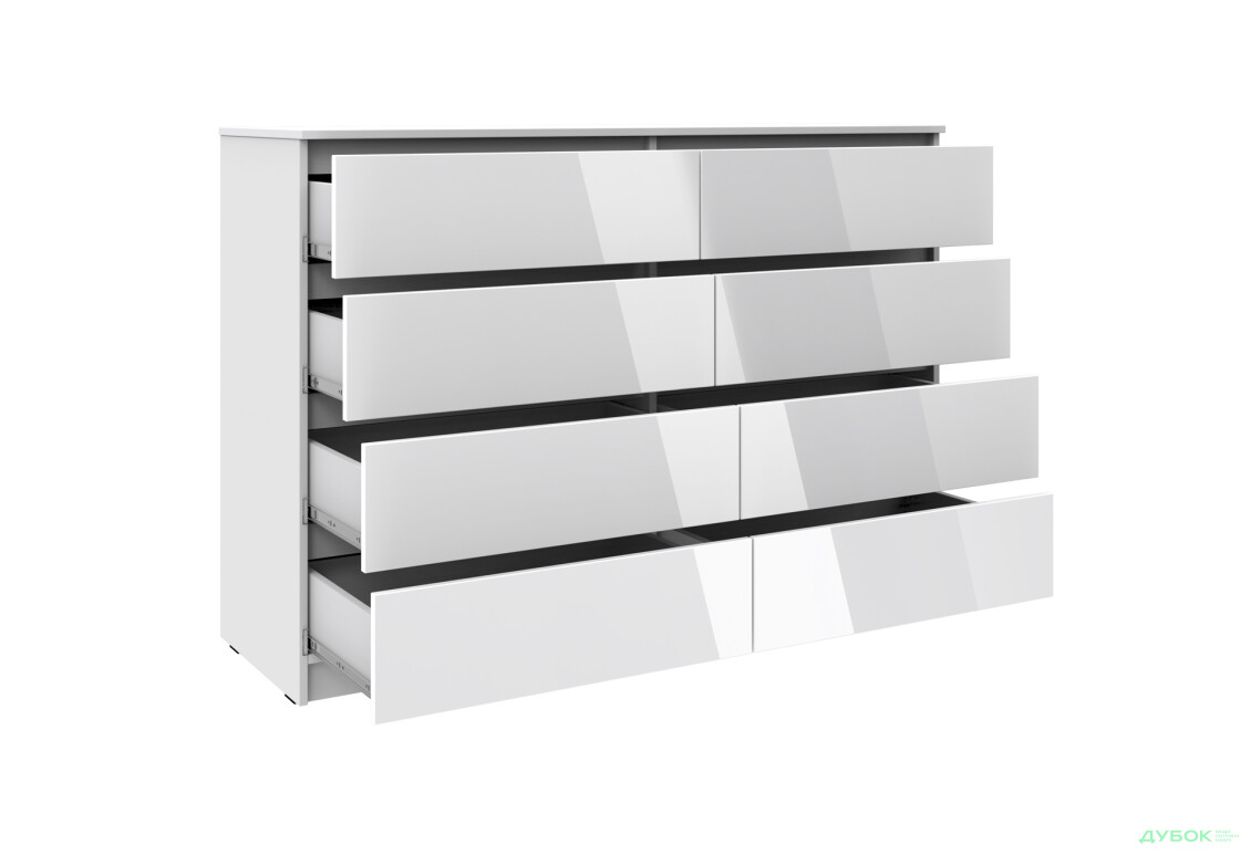 Комод Київський стандарт №15 з 8 шухлядами 141 см німфея альба / білий глянець - Зображення 3 Зображення 3 - Комод Київський стандарт №15 з 8 шухлядами 141 см німфея альба / білий глянець