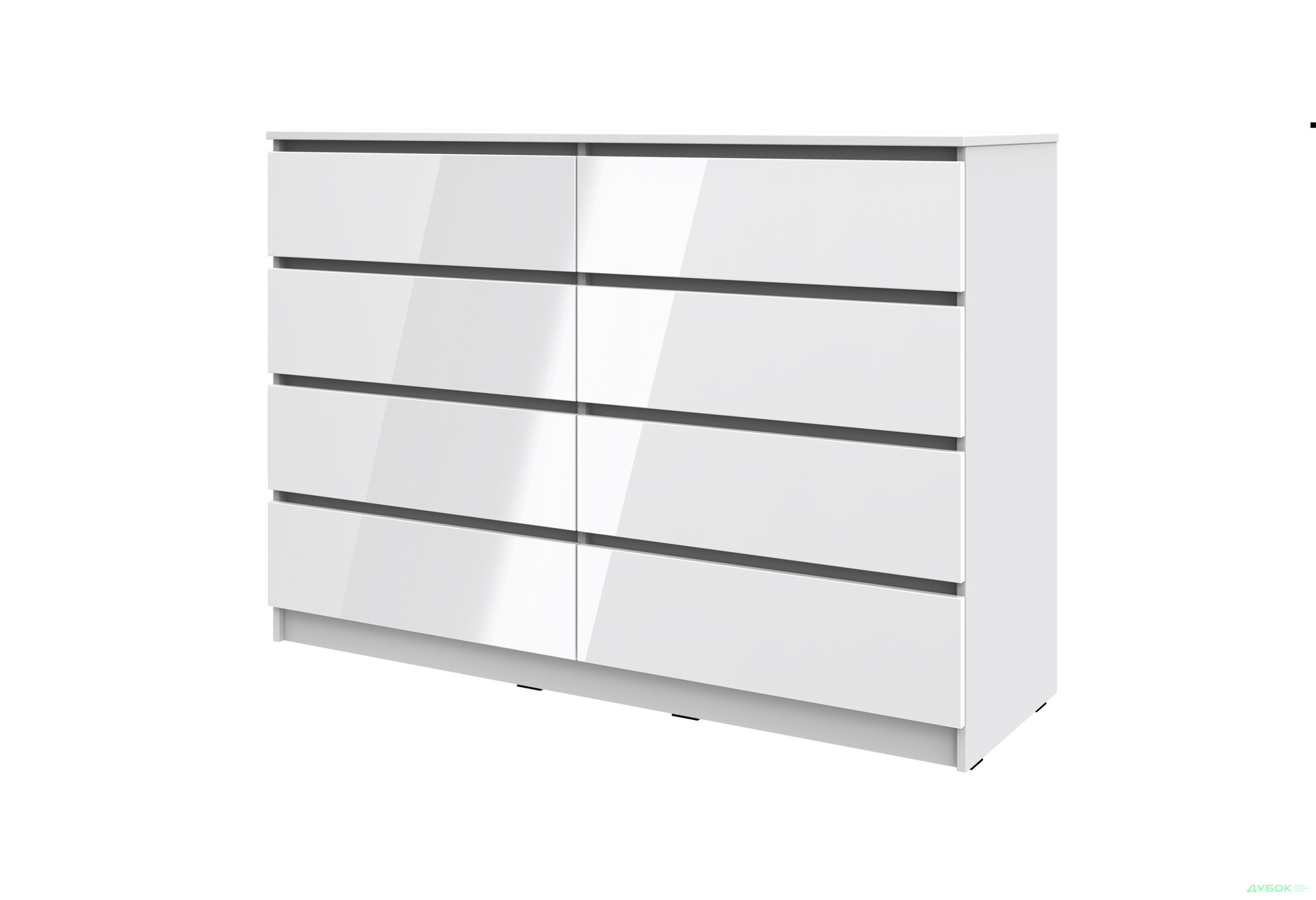 Комод Київський стандарт №15 з 8 шухлядами 141 см німфея альба / білий глянець - Зображення 1 Зображення 1 - Комод Київський стандарт №15 з 8 шухлядами 141 см німфея альба / білий глянець