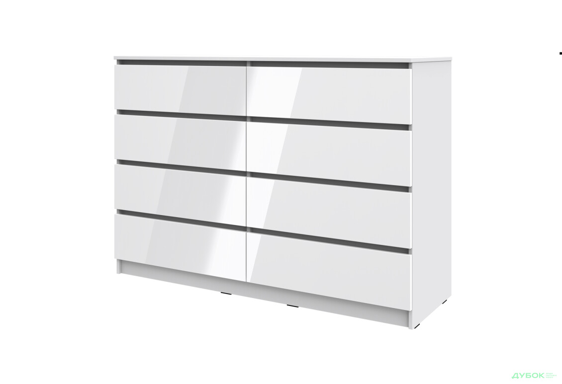 Комод Київський стандарт №15 з 8 шухлядами 141 см німфея альба / білий глянець - Зображення 1 Зображення 1 - Комод Київський стандарт №15 з 8 шухлядами 141 см німфея альба / білий глянець