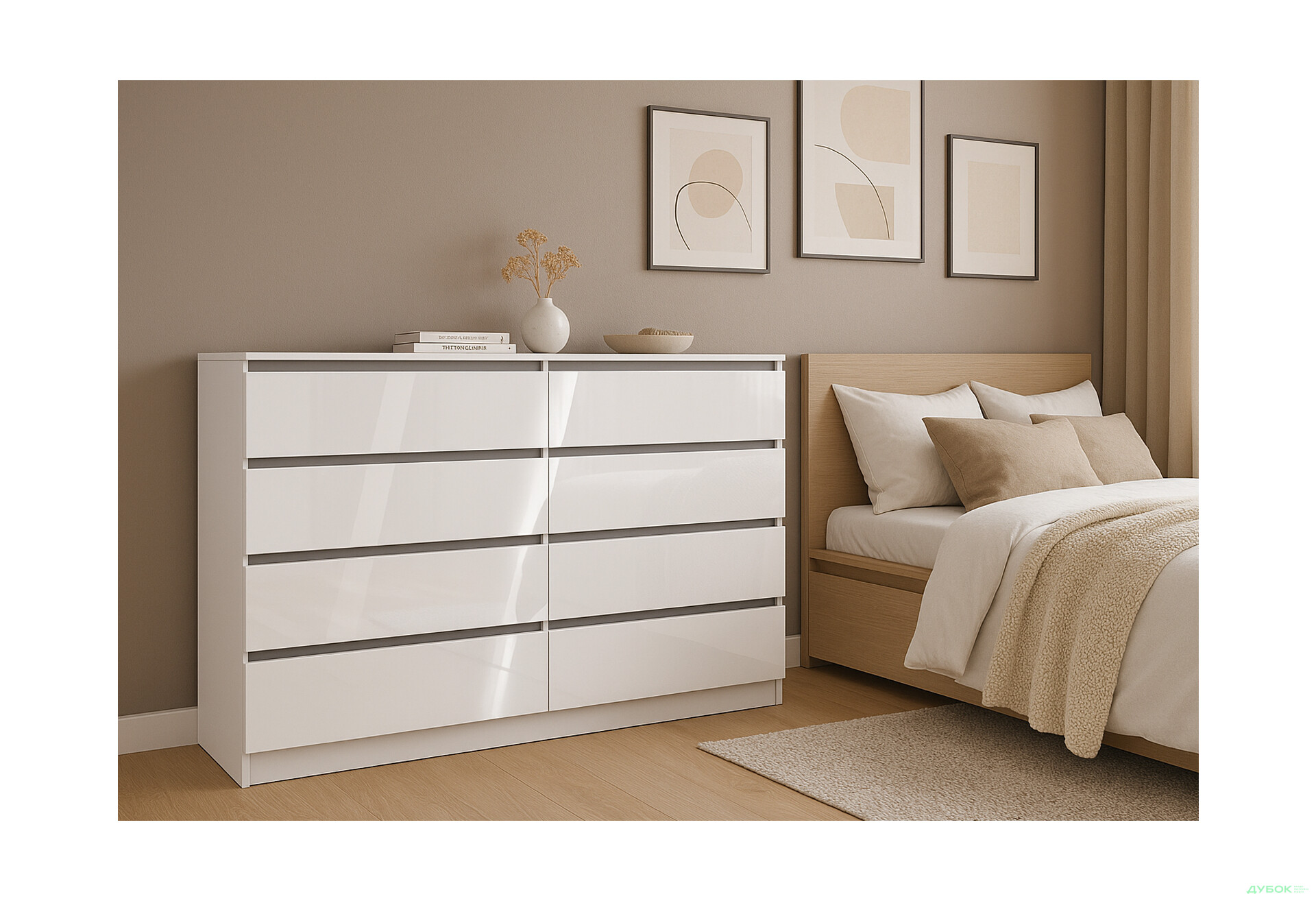 Комод Київський стандарт №15 з 8 шухлядами 141 см німфея альба / білий глянець - Зображення 2 Зображення 2 - Комод Київський стандарт №15 з 8 шухлядами 141 см німфея альба / білий глянець