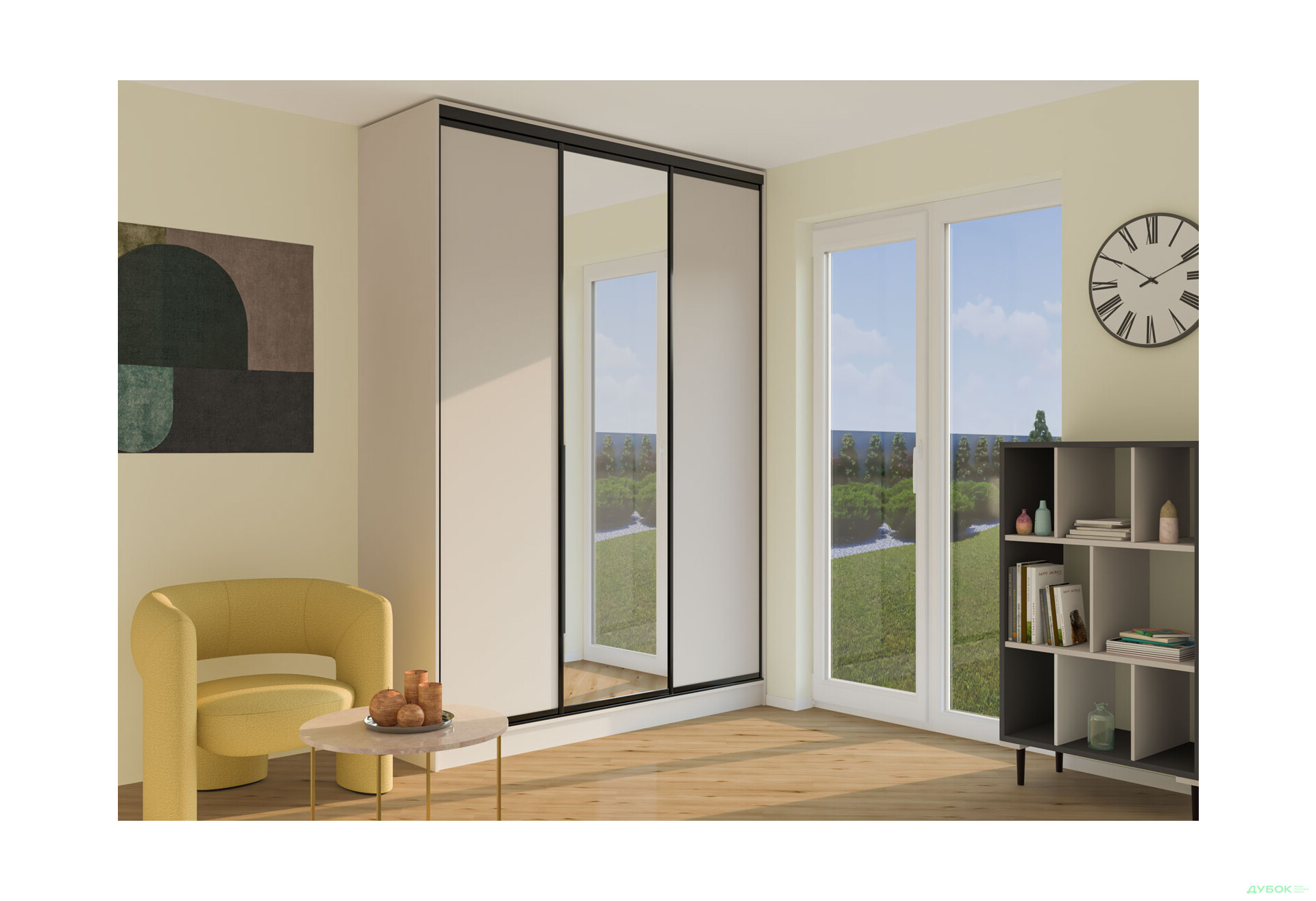 Шафа-купе Мебель Стар 3-дверный 1800х2500х600 с зеркалом, Кашемир, профиль BG (черный глянец) - Изображение 2 Изображение 2 - Шафа-купе Мебель Стар 3-дверный 1800х2500х600 с зеркалом, Кашемир, профиль BG (черный глянец)