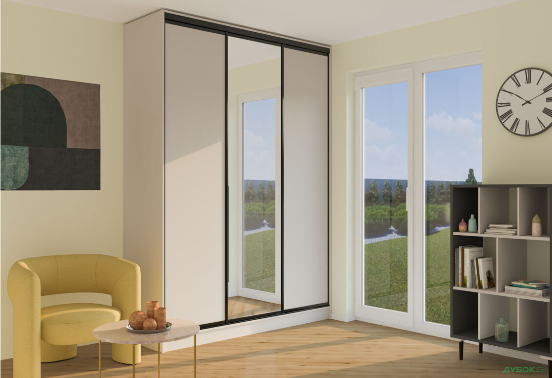 Шафа-купе Мебель Стар 3-дверный 1800х2500х600 с зеркалом, Кашемир, профиль BG (черный глянец) - Изображение 2 Изображение 2 - Шафа-купе Мебель Стар 3-дверный 1800х2500х600 с зеркалом, Кашемир, профиль BG (черный глянец)