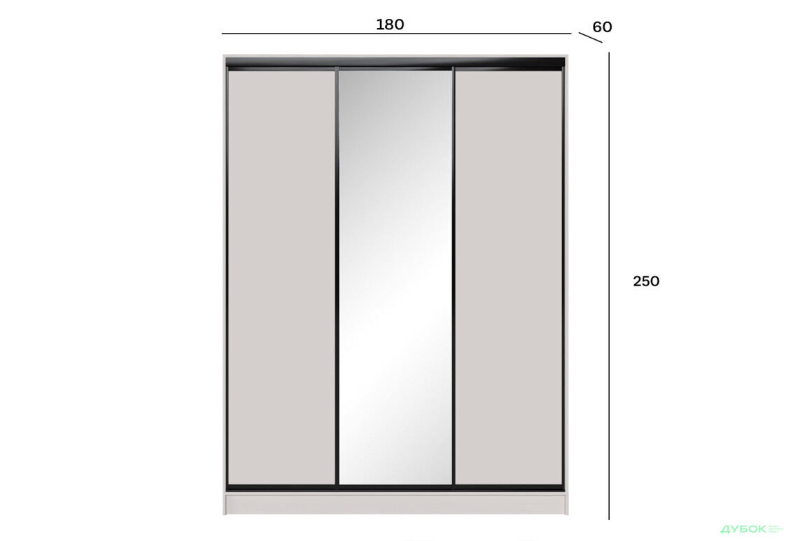 Шафа-купе Мебель Стар 3-дверный 1800х2500х600 с зеркалом, Кашемир, профиль BG (черный глянец) - Изображение 5 Изображение 5 - Шафа-купе Мебель Стар 3-дверный 1800х2500х600 с зеркалом, Кашемир, профиль BG (черный глянец)