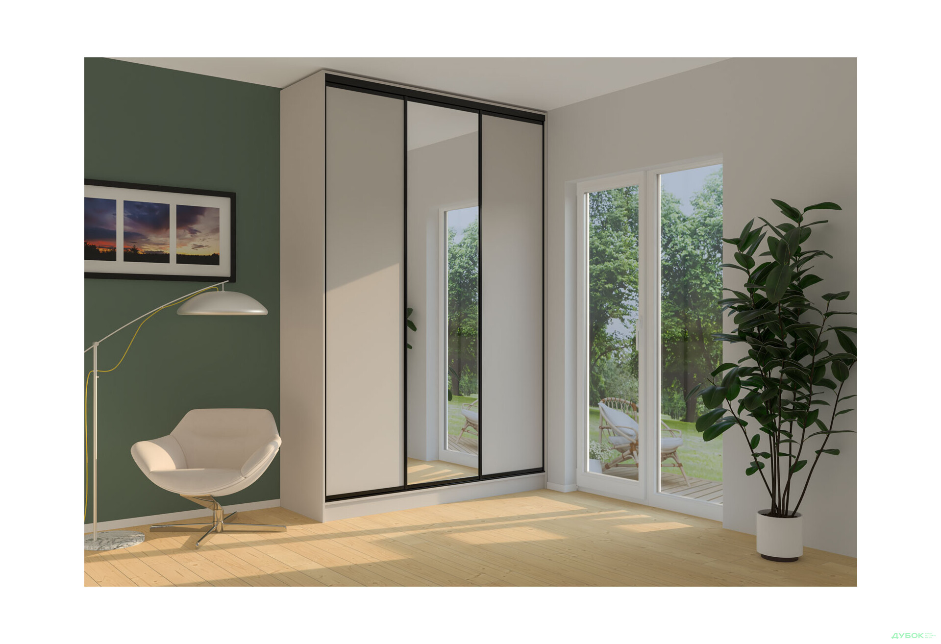 Шафа-купе MebelStar 3-дверна 1800х2700х600 з дзеркалом, Кашемір, профіль BG (чорний глянець) - Зображення 2 Зображення 2 - Шафа-купе MebelStar 3-дверна 1800х2700х600 з дзеркалом, Кашемір, профіль BG (чорний глянець)