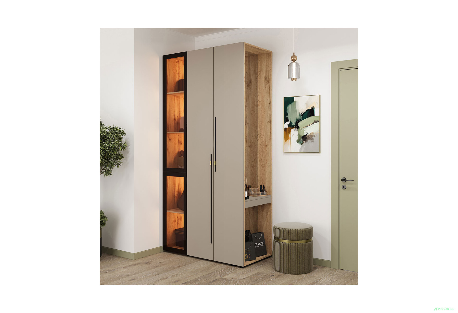 Передпокій Світ Меблів Спейс з вітриною 120 см, дуб аппалачі / кашемір - Зображення 1 Зображення 1 - Передпокій Світ Меблів Спейс з вітриною 120 см, дуб аппалачі / кашемір
