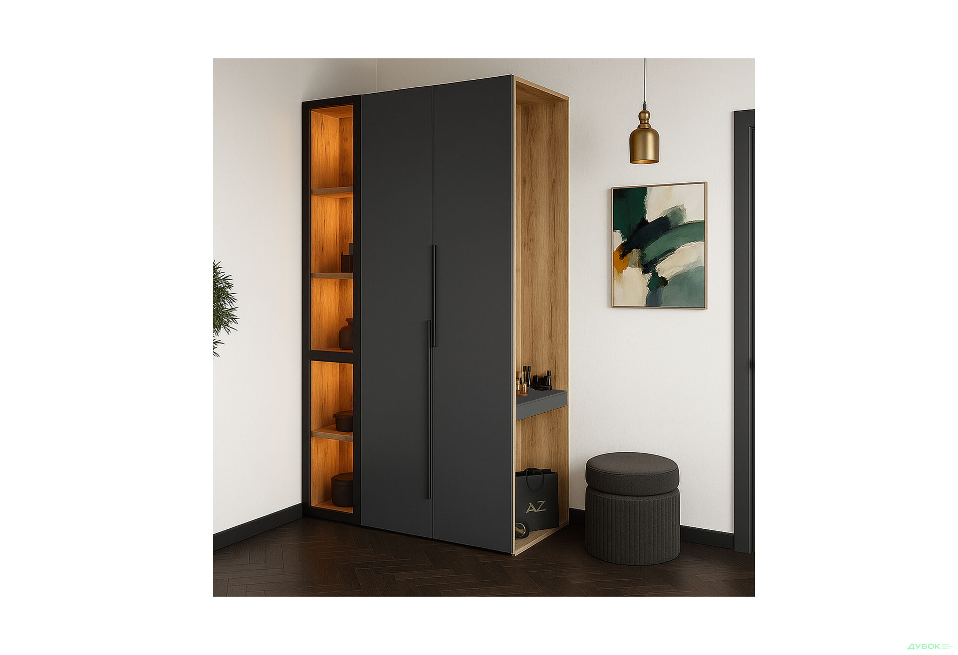 Передпокій Світ Меблів Спейс з вітриною 120 см, дуб аппалачі / графіт - Зображення 1 Зображення 1 - Передпокій Світ Меблів Спейс з вітриною 120 см, дуб аппалачі / графіт