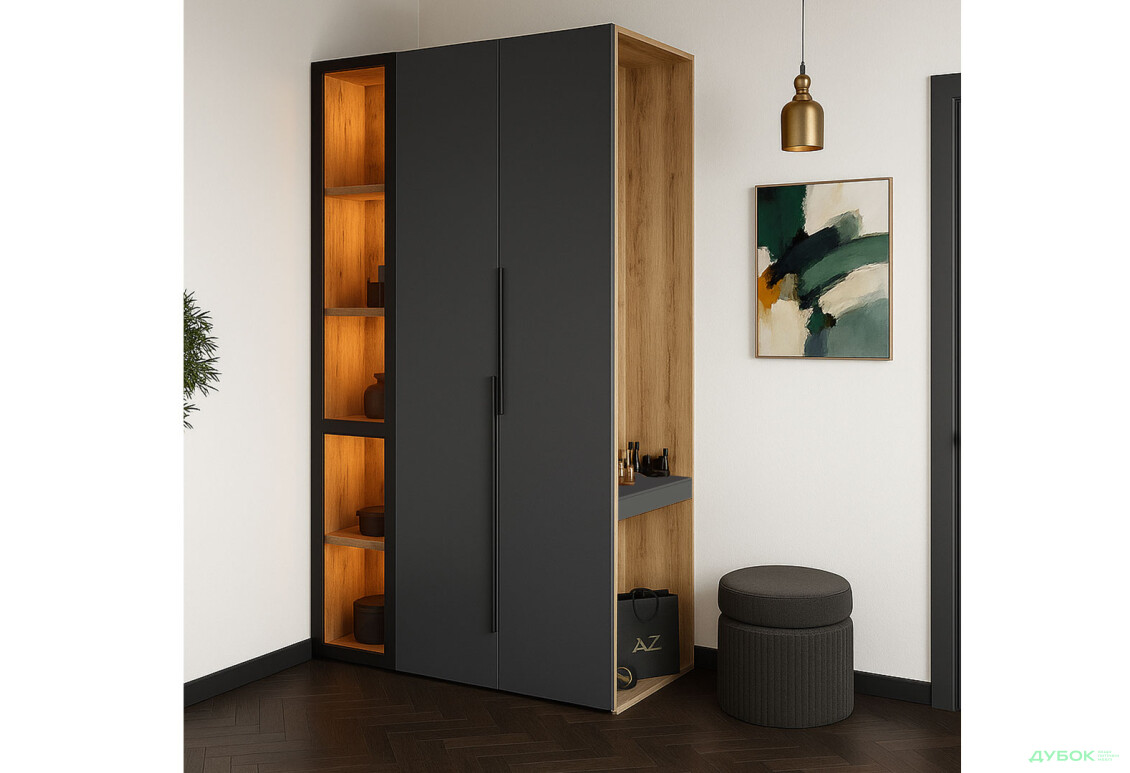 Передпокій Світ Меблів Спейс з вітриною 120 см, дуб аппалачі / графіт - Зображення 1 Зображення 1 - Передпокій Світ Меблів Спейс з вітриною 120 см, дуб аппалачі / графіт