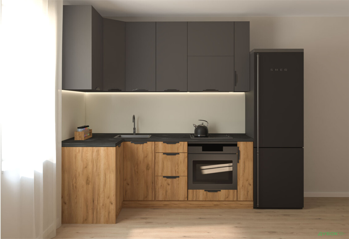 Кухня кутова MiroMark Лео / Leo 1.22х2.2 м, графіт / дуб крафт золотий - Зображення 4 Зображення 4 - Кухня кутова MiroMark Лео / Leo 1.22х2.2 м, графіт / дуб крафт золотий