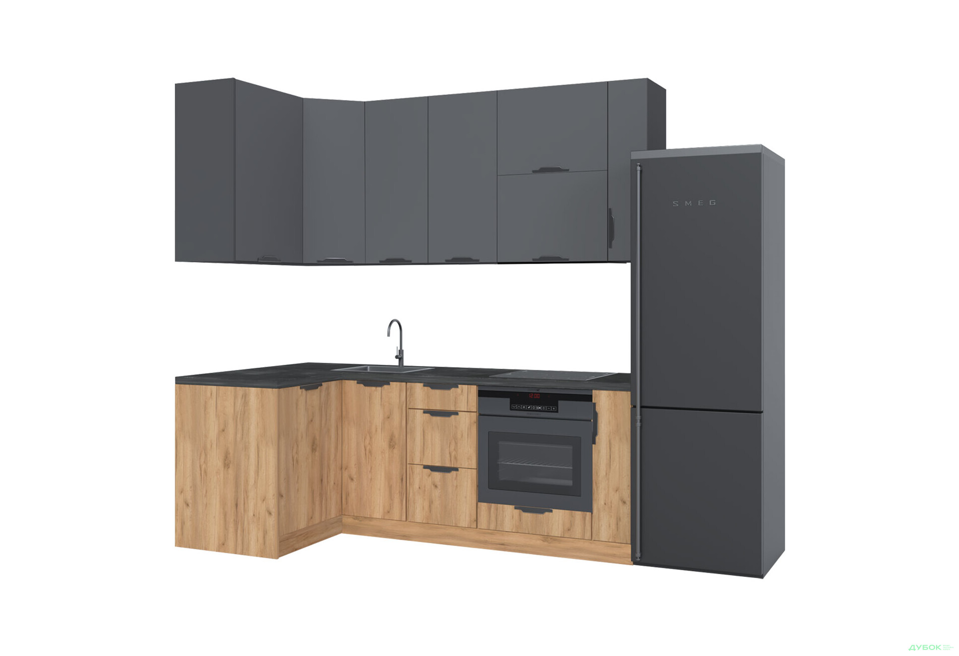 Кухня кутова MiroMark Лео / Leo 1.22х2.2 м, графіт / дуб крафт золотий - Зображення 5 Зображення 5 - Кухня кутова MiroMark Лео / Leo 1.22х2.2 м, графіт / дуб крафт золотий