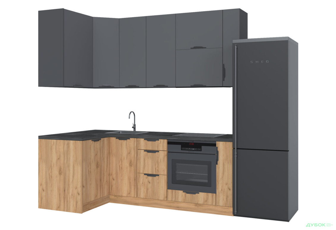 Кухня кутова MiroMark Лео / Leo 1.22х2.2 м, графіт / дуб крафт золотий - Зображення 5 Зображення 5 - Кухня кутова MiroMark Лео / Leo 1.22х2.2 м, графіт / дуб крафт золотий