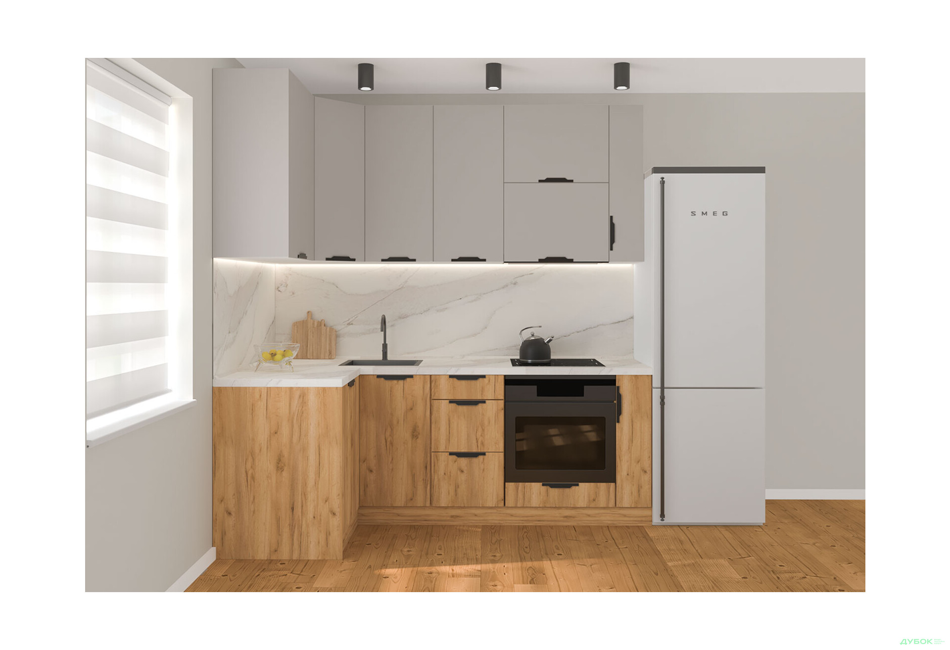 Кухня кутова MiroMark Лео / Leo 1.22х2.2 м, кашемір / дуб крафт золотий - Зображення 3 Зображення 3 - Кухня кутова MiroMark Лео / Leo 1.22х2.2 м, кашемір / дуб крафт золотий