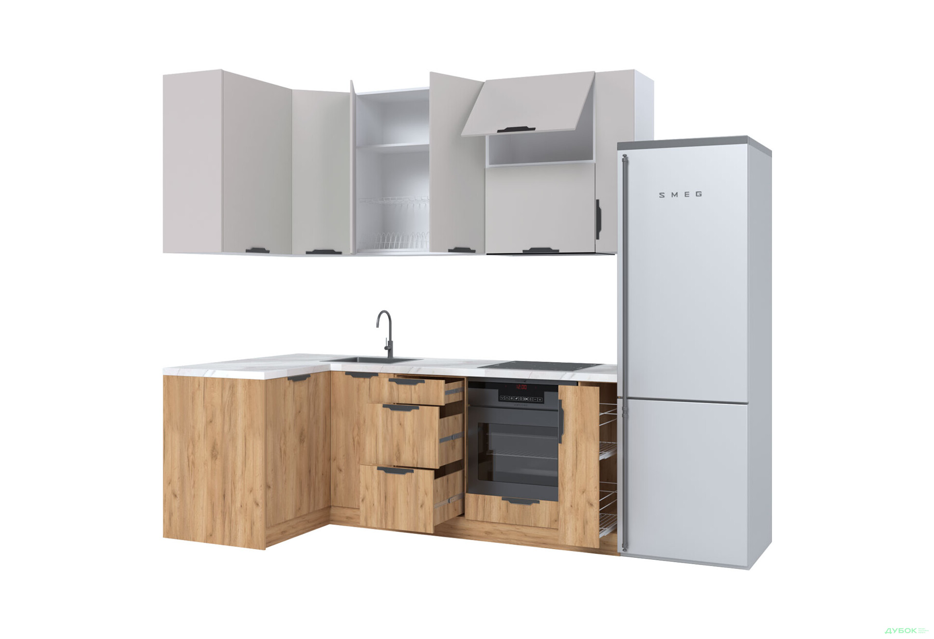 Кухня кутова MiroMark Лео / Leo 1.22х2.2 м, кашемір / дуб крафт золотий - Зображення 5 Зображення 5 - Кухня кутова MiroMark Лео / Leo 1.22х2.2 м, кашемір / дуб крафт золотий