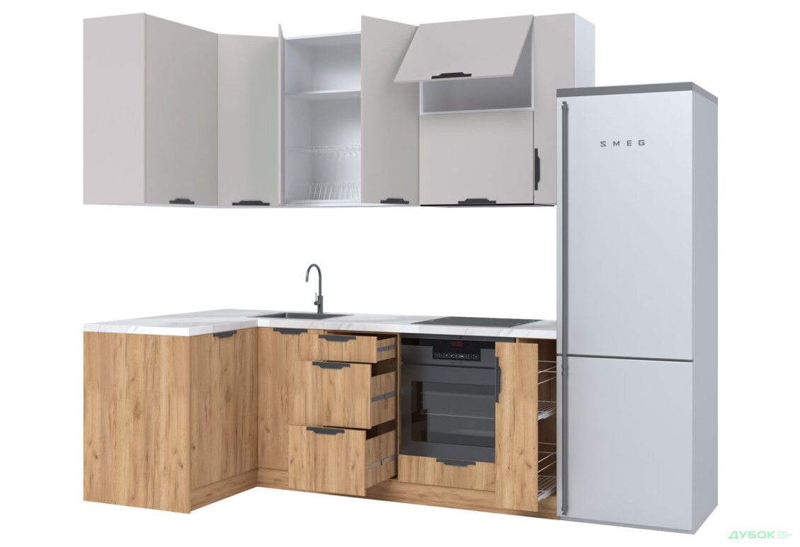 Кухня кутова MiroMark Лео / Leo 1.22х2.2 м, кашемір / дуб крафт золотий - Зображення 5 Зображення 5 - Кухня кутова MiroMark Лео / Leo 1.22х2.2 м, кашемір / дуб крафт золотий