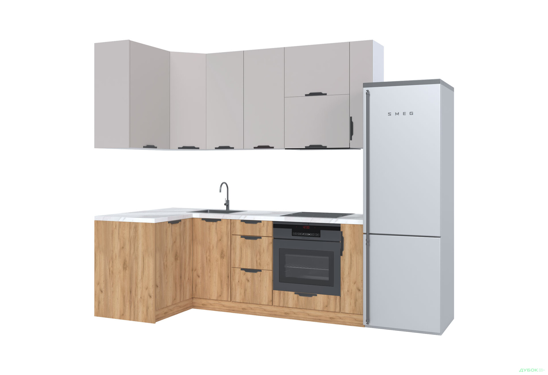 Кухня кутова MiroMark Лео / Leo 1.22х2.2 м, кашемір / дуб крафт золотий - Зображення 4 Зображення 4 - Кухня кутова MiroMark Лео / Leo 1.22х2.2 м, кашемір / дуб крафт золотий