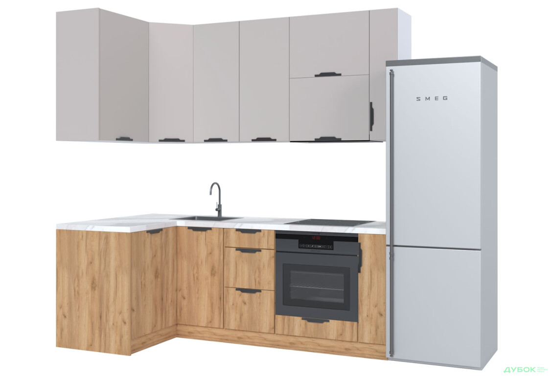 Кухня кутова MiroMark Лео / Leo 1.22х2.2 м, кашемір / дуб крафт золотий - Зображення 4 Зображення 4 - Кухня кутова MiroMark Лео / Leo 1.22х2.2 м, кашемір / дуб крафт золотий