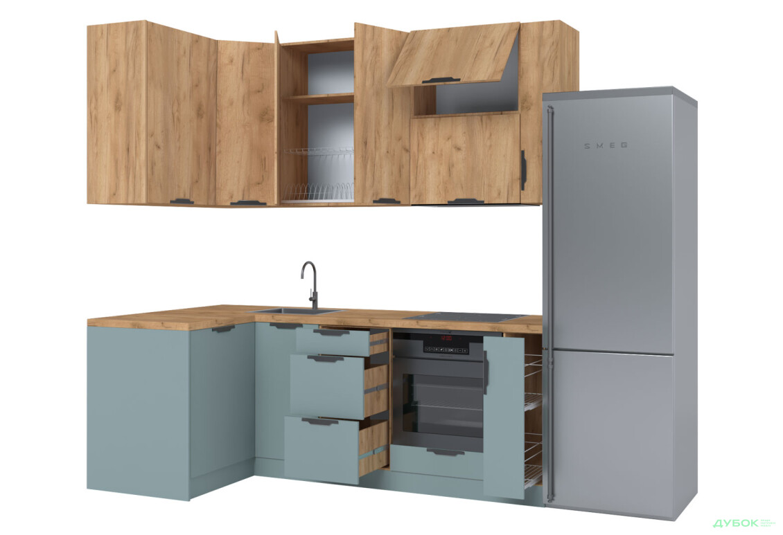 Кухня кутова MiroMark Лео / Leo 1.22х2.2 м, дуб крафт золотий / сутінковий блакитний - Зображення 6 Зображення 6 - Кухня кутова MiroMark Лео / Leo 1.22х2.2 м, дуб крафт золотий / сутінковий блакитний