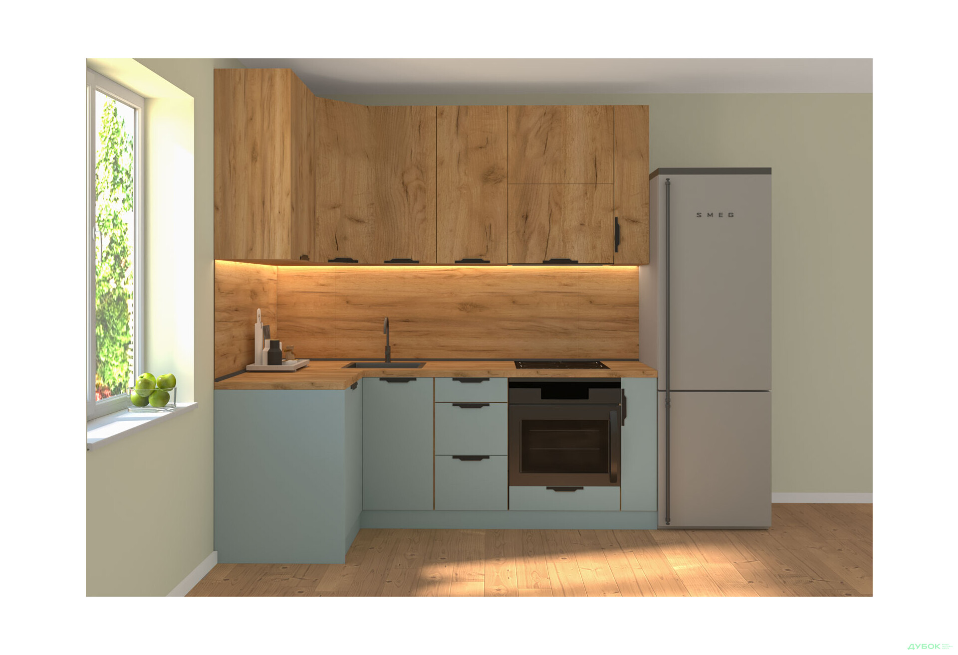 Кухня кутова MiroMark Лео / Leo 1.22х2.2 м, дуб крафт золотий / сутінковий блакитний - Зображення 3 Зображення 3 - Кухня кутова MiroMark Лео / Leo 1.22х2.2 м, дуб крафт золотий / сутінковий блакитний