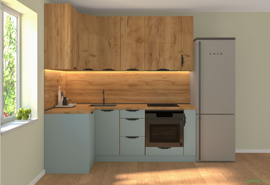 Кухня кутова MiroMark Лео / Leo 1.22х2.2 м, дуб крафт золотий / сутінковий блакитний - Зображення 3 Зображення 3 - Кухня кутова MiroMark Лео / Leo 1.22х2.2 м, дуб крафт золотий / сутінковий блакитний