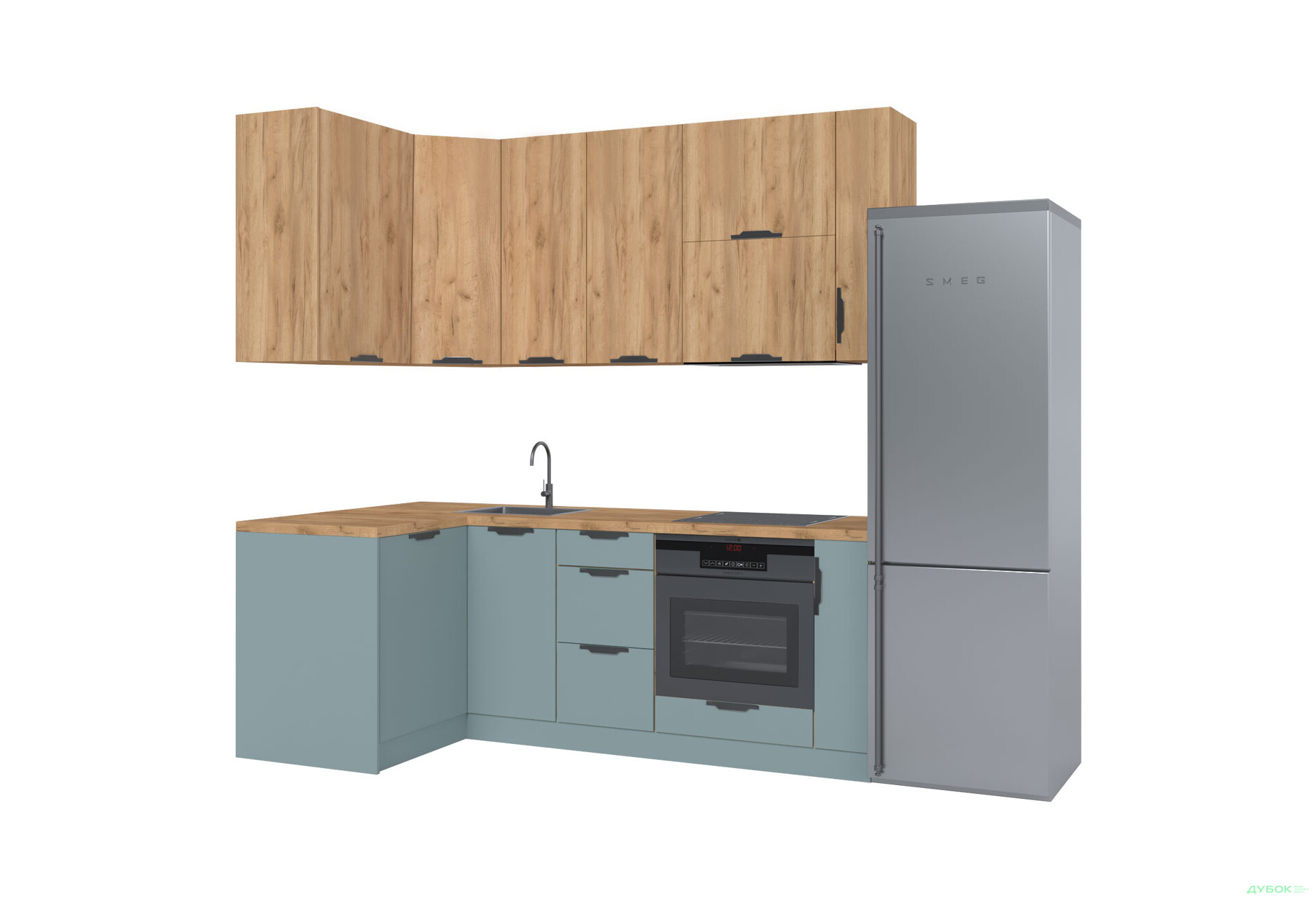 Кухня кутова MiroMark Лео / Leo 1.22х2.2 м, дуб крафт золотий / сутінковий блакитний - Зображення 5 Зображення 5 - Кухня кутова MiroMark Лео / Leo 1.22х2.2 м, дуб крафт золотий / сутінковий блакитний