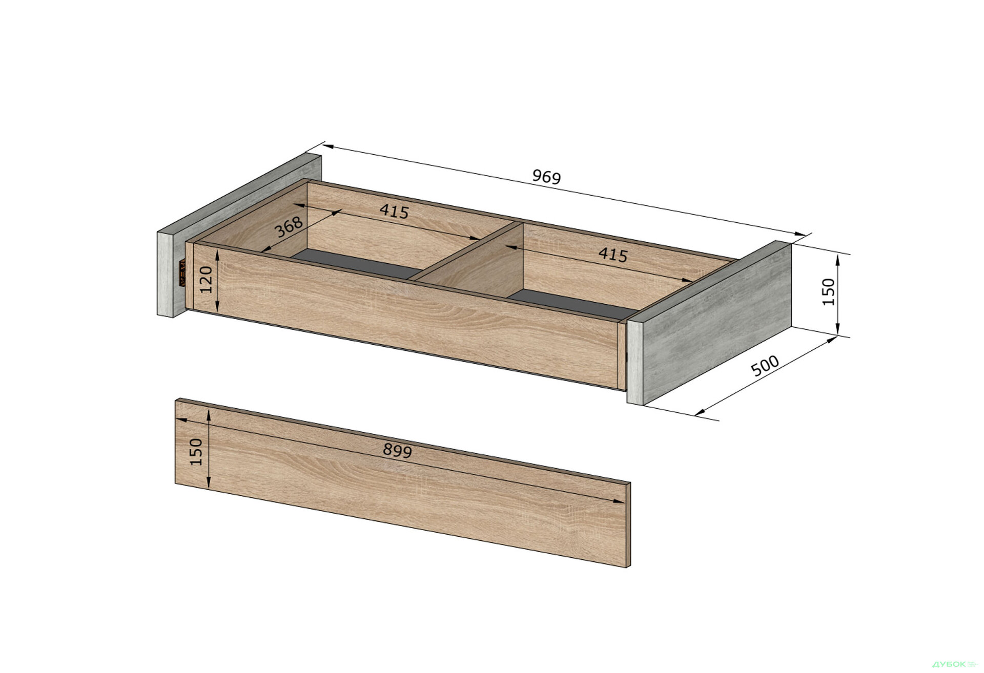 Изображение 2 - Шухляда Ramo / Рамо R-0025 к шкафам с 2 дверками 96,9 см (комплект 2 шт), бетон темный