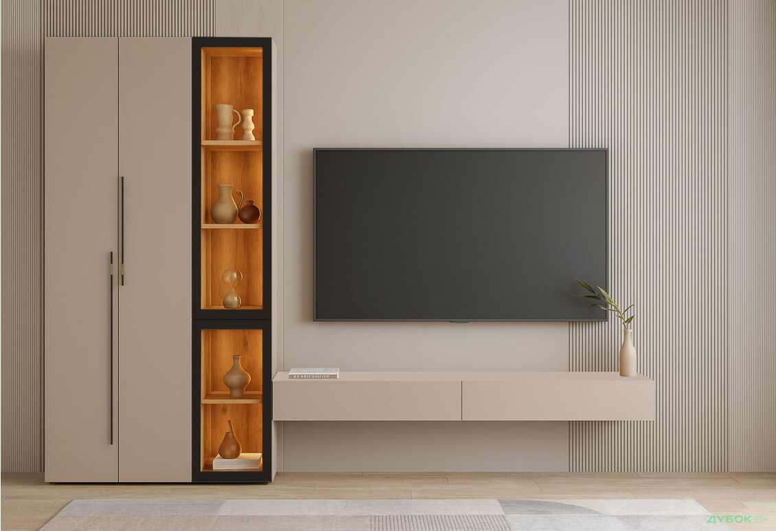 Стенка в гостиную Svit Mebliv Спейс с витриной 280 см, кашемир - Изображение 1 Изображение 1 - Стенка в гостиную Svit Mebliv Спейс с витриной 280 см, кашемир