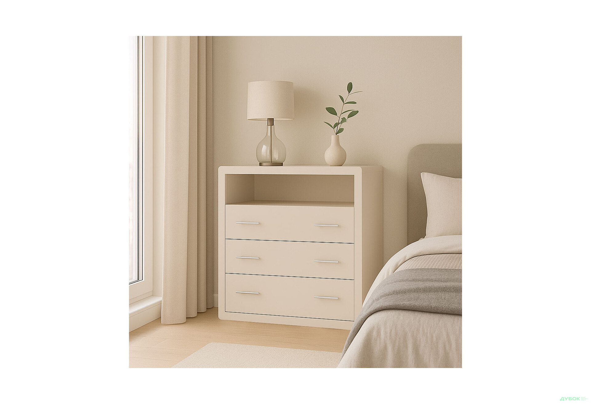 Комод Arbor Drev Глорія з 3 шухлядами і полицею 97 см бук, кашемір - Зображення 2 Зображення 2 - Комод Arbor Drev Глорія з 3 шухлядами і полицею 97 см бук, кашемір