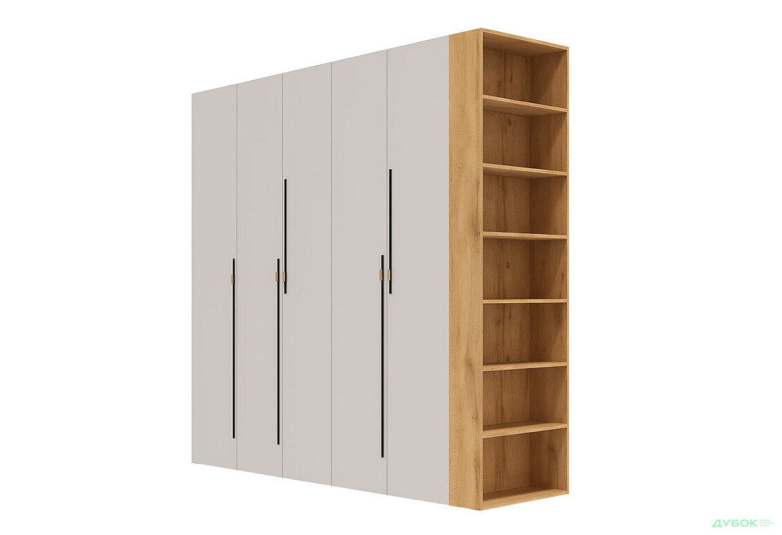 Шафа Світ Меблів Спейс п'ятидверна з боковими полицями 220х220х57 см, дуб аппалачі / кашемір - Зображення 1 Зображення 1 - Шафа Світ Меблів Спейс п'ятидверна з боковими полицями 220х220х57 см, дуб аппалачі / кашемір