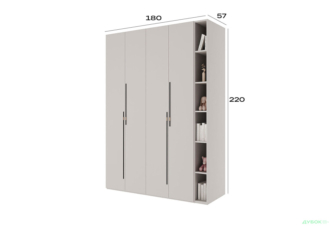 Шафа Світ Меблів Спейс чотиридверна з полицями 180х220х57 см, кашемір - Зображення 5 Зображення 5 - Шафа Світ Меблів Спейс чотиридверна з полицями 180х220х57 см, кашемір