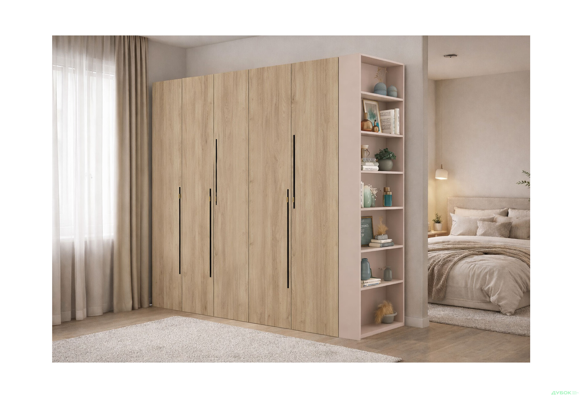 Изображение 2 - Шкаф Svit Mebliv Спейс пятидверная с боковыми полками 220х220х57 см, кашемир / дуб белый