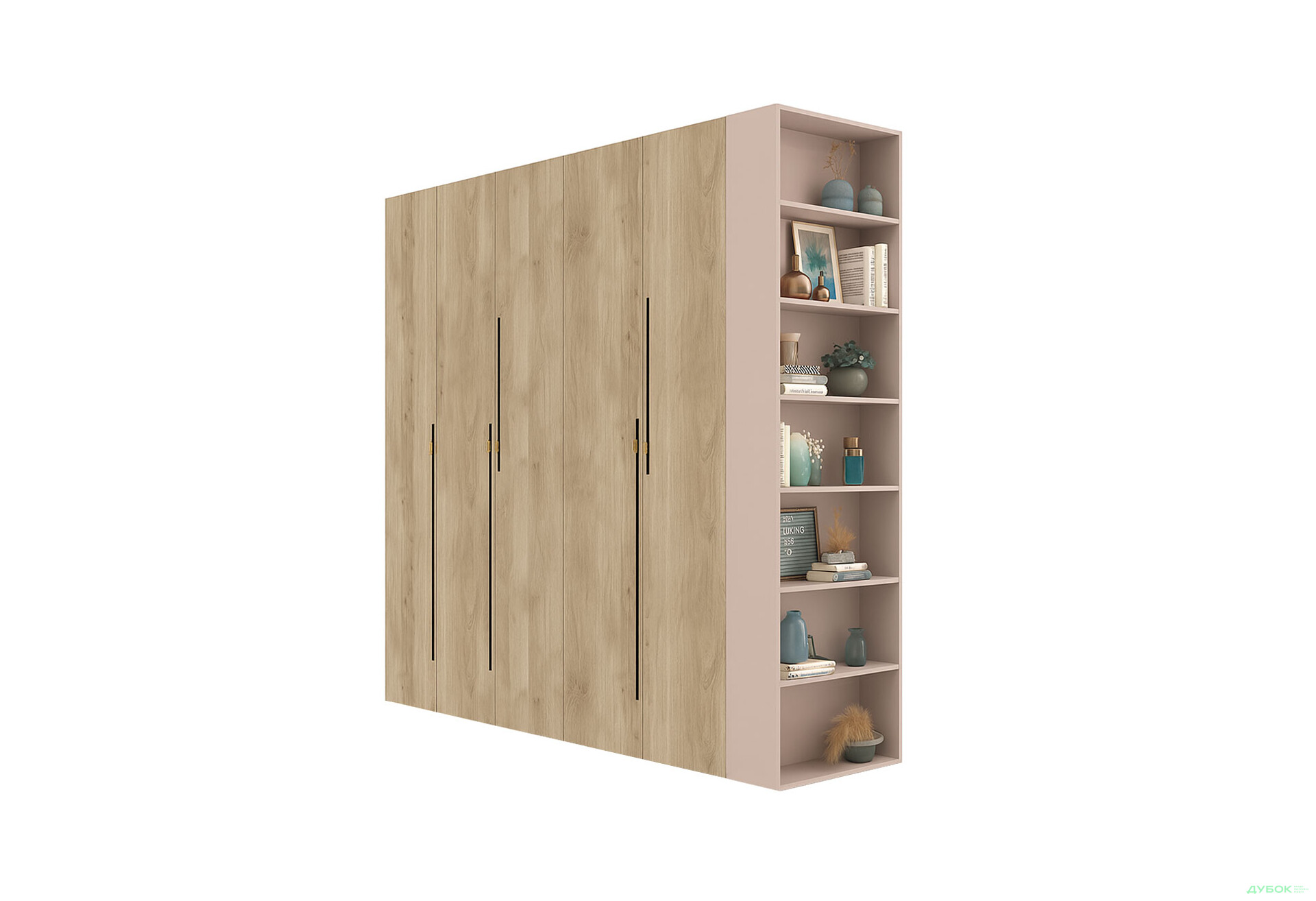 Шкаф Svit Mebliv Спейс пятидверная с боковыми полками 220х220х57 см, кашемир / дуб белый - Изображение 1 Изображение 1 - Шкаф Svit Mebliv Спейс пятидверная с боковыми полками 220х220х57 см, кашемир / дуб белый