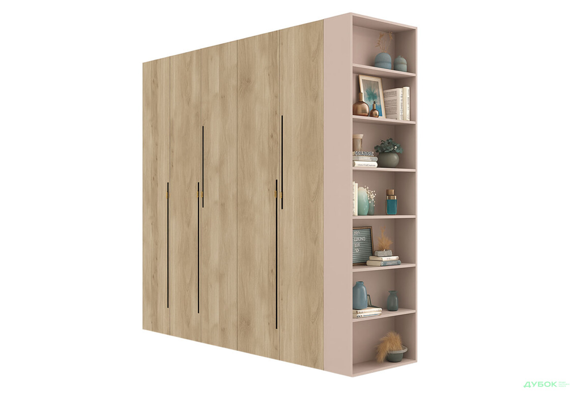 Шкаф Svit Mebliv Спейс пятидверная с боковыми полками 220х220х57 см, кашемир / дуб белый - Изображение 1 Изображение 1 - Шкаф Svit Mebliv Спейс пятидверная с боковыми полками 220х220х57 см, кашемир / дуб белый