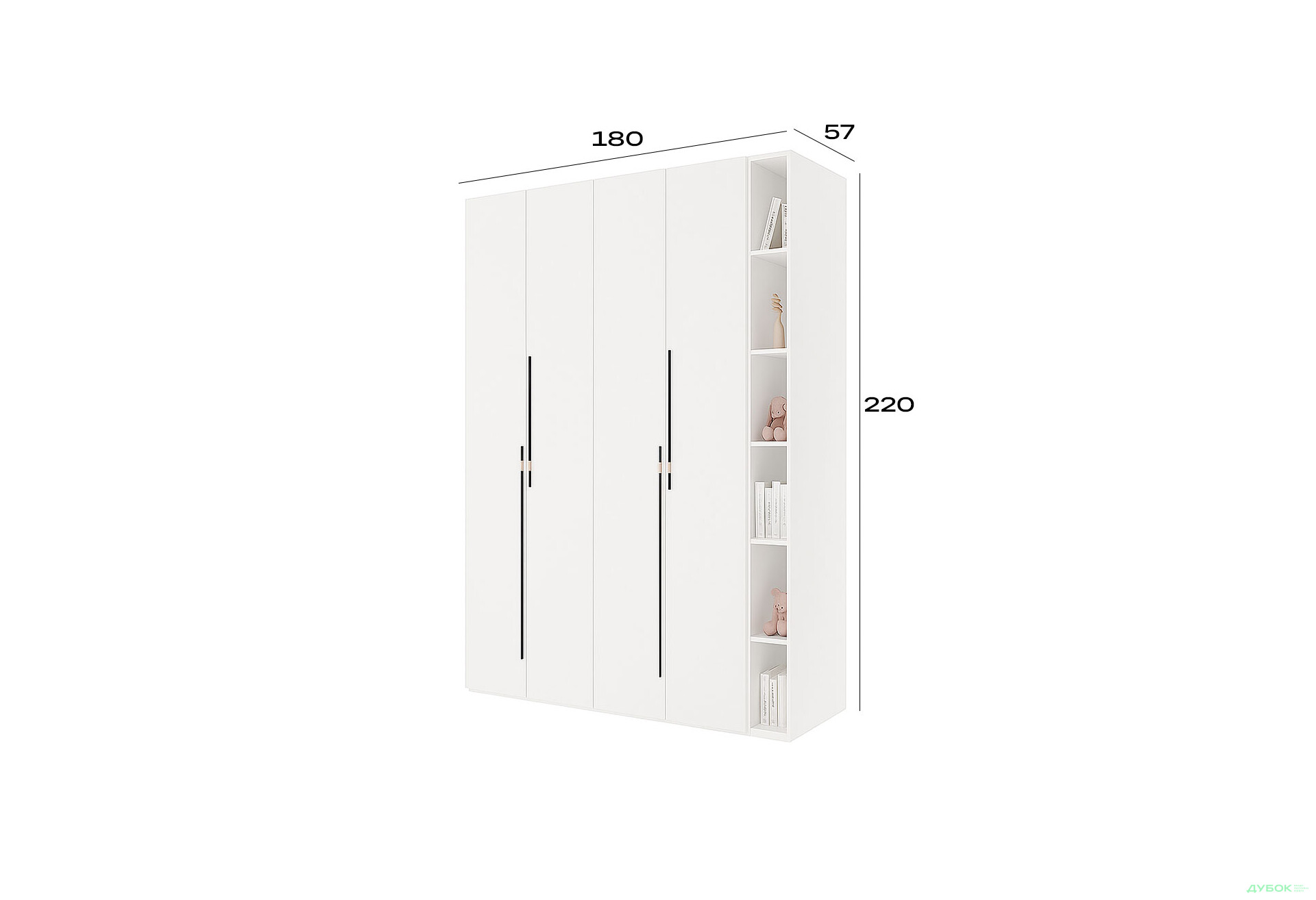 Шкаф Svit Mebliv Спейс четырехдверная с полками 180х220х57 см, нимфея альба - Изображение 3 Изображение 3 - Шкаф Svit Mebliv Спейс четырехдверная с полками 180х220х57 см, нимфея альба