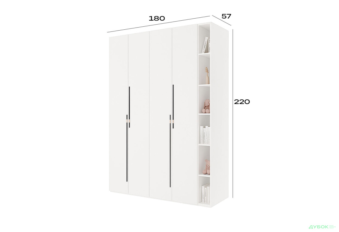 Шкаф Svit Mebliv Спейс четырехдверная с полками 180х220х57 см, нимфея альба - Изображение 3 Изображение 3 - Шкаф Svit Mebliv Спейс четырехдверная с полками 180х220х57 см, нимфея альба