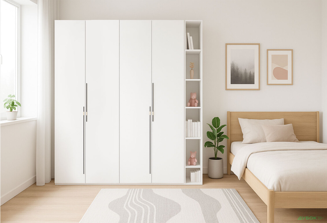 Шкаф Svit Mebliv Спейс четырехдверная с полками 180х220х57 см, нимфея альба - Изображение 2 Изображение 2 - Шкаф Svit Mebliv Спейс четырехдверная с полками 180х220х57 см, нимфея альба